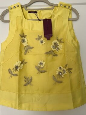 Jessica Yellow Floral Appliqué Girls' Dress with Jewel Accents